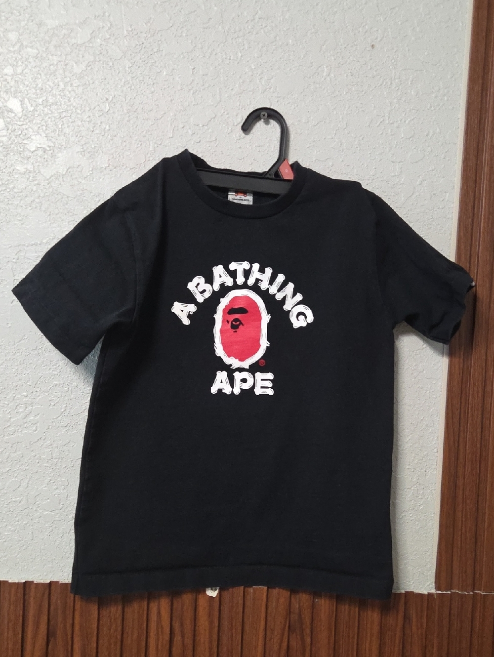 A Bathing Ape Kids' Black Short-Sleeve Tee with Red Logo